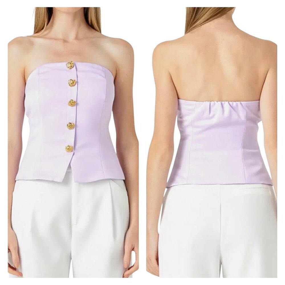 Endless Rose Strapless Lavender Button Front Top … - image 1